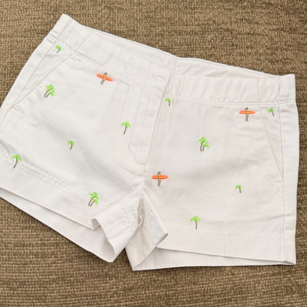 J Crew Crewcuts Frankie White Embroidered Surfer Shorts sz 10